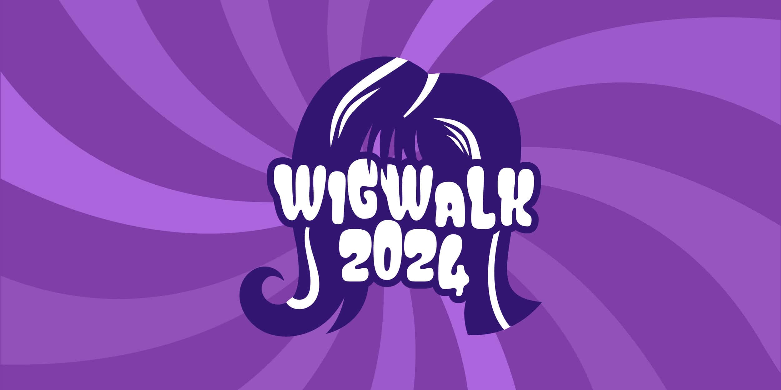 Logo for Wigwalk 2024 featuring stylized hair graphic on a purple swirl background.