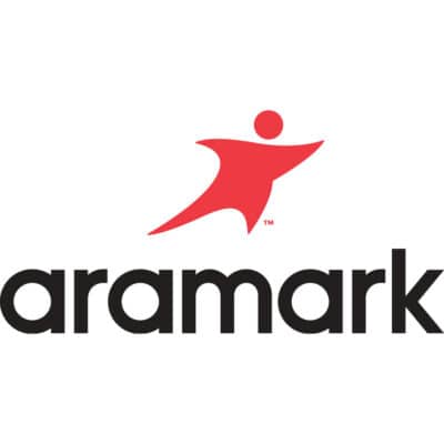 Logo of aramark featuring a stylized figure in red above the company name.