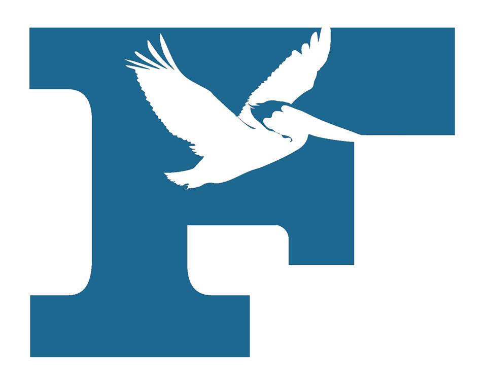 A blue capital letter "F" with the silhouette of a bird in flight cut out from its center.
