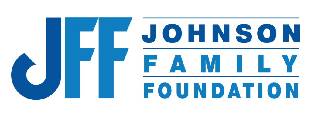 Logo of the Johnson Family Foundation with large blue "JFF" initials and the foundation's full name in blue, bold, capital letters to the right.