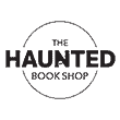 Logo of "the haunted book shop" featuring stylized text on a dark background.