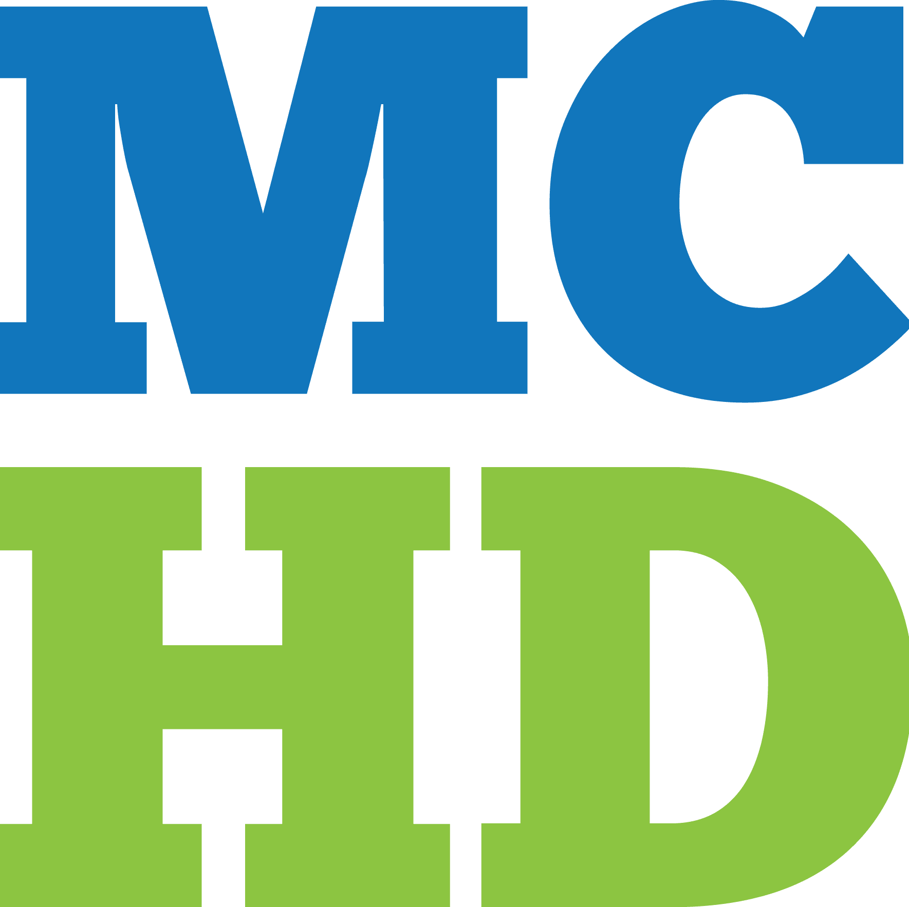 Large blue letters "MC" and green letters "HD" are stacked on a white background, with "MC" on top and "HD" below.